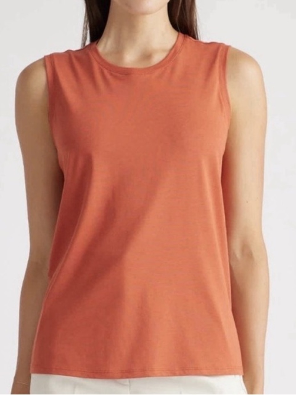 Quince Organic Cotton Muscle Tank Top Sleeveless Soft Knit Shirt Rust Orange L